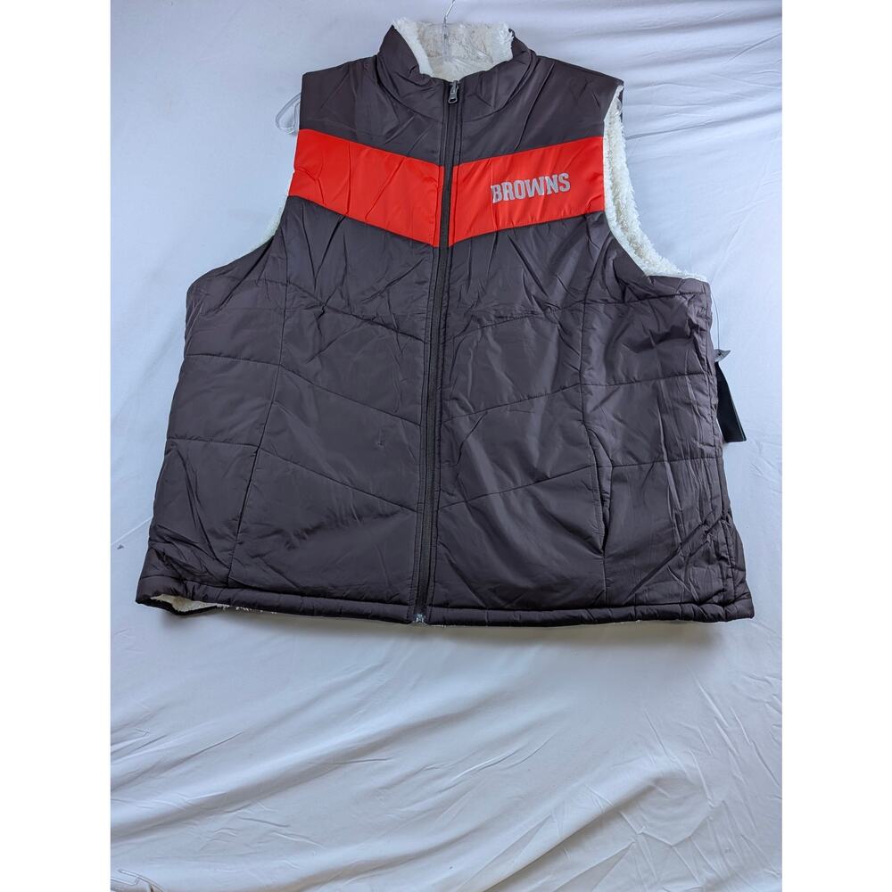 NFL‎ Team Cleveland Browns Womens XXL Faux Fur Full Zip Reversible Vest NWT